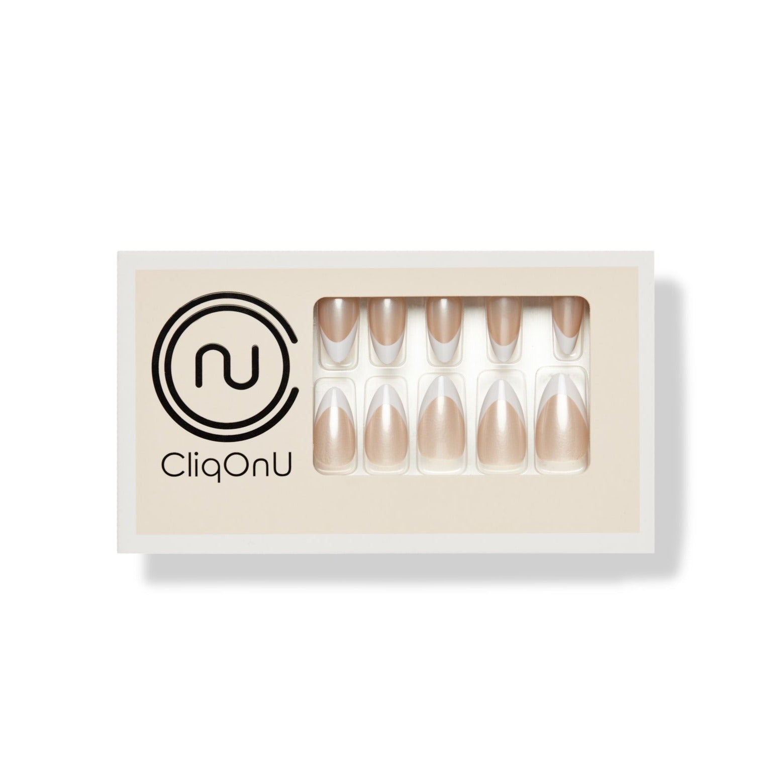 CliqOnU Press On Mani Set - French Glow - Long Almond
