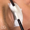 Disposable flocking applicator used on client&#39;s lash extensions close up