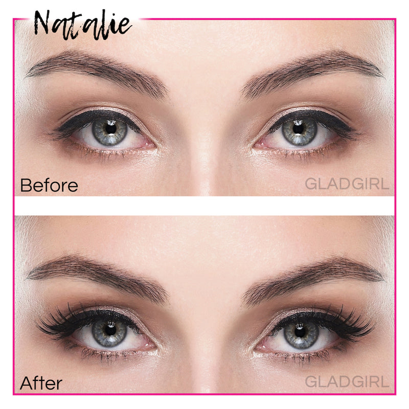 Spikey mini lashes are clustered on a clear band. The inner lashes sit at 10mm (J Curl)