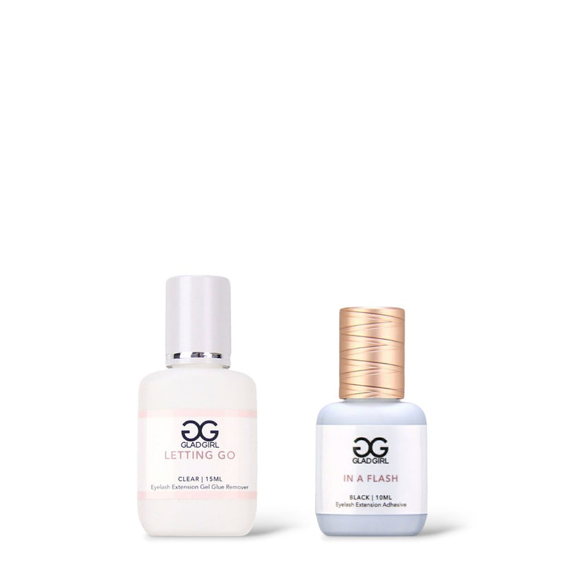 In A Flash Eyelash Extension Adhesive + Remover/Primer Combo – glue and remover bottles (10ml + Remover (Save 5%))