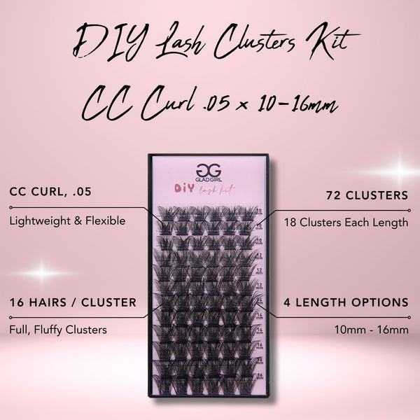 GladGirl DIY Lash Clusters Kit – 72 CC Curl Lash Extensions at Home