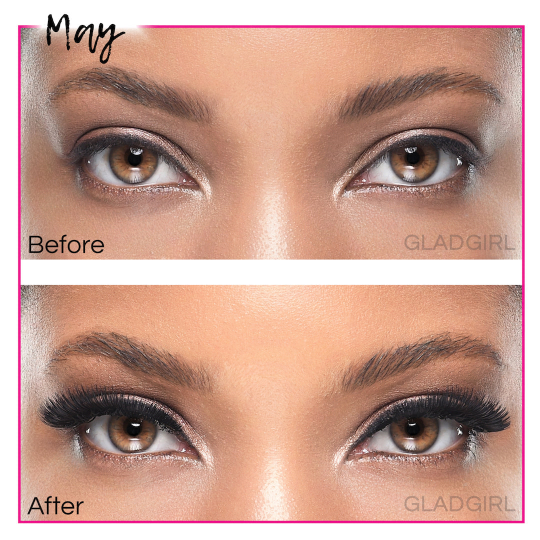 GladGirl False Lashes Bundle - May – before and after eyes with the lashes