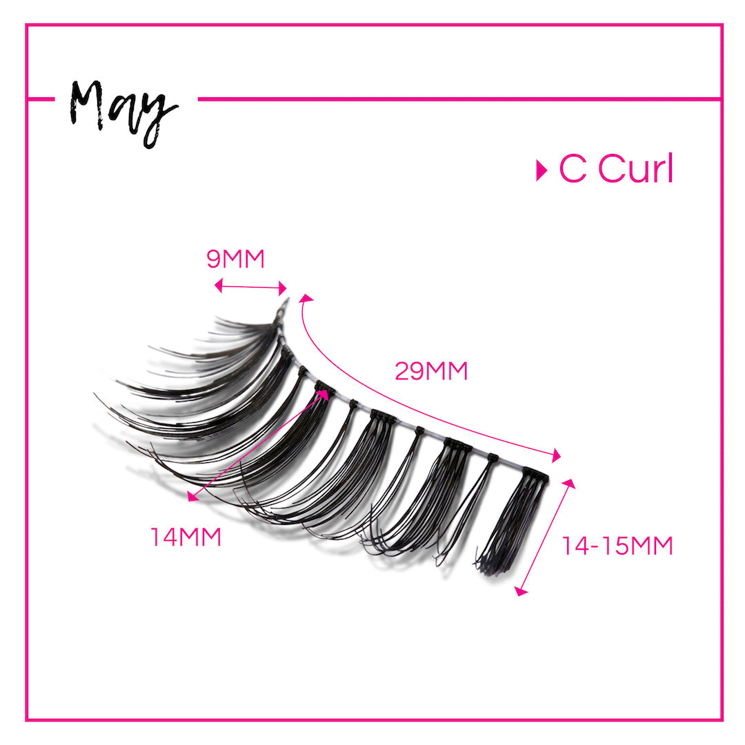 GladGirl False Lashes Bundle - May – lash strip diagram with C curl and lengths marked