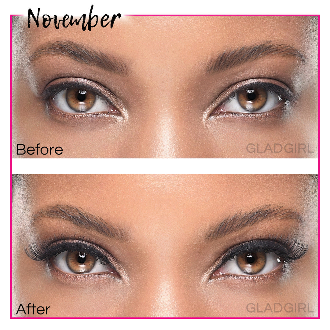 GladGirl False Lashes Bundle - November – before and after eyes with the lashes