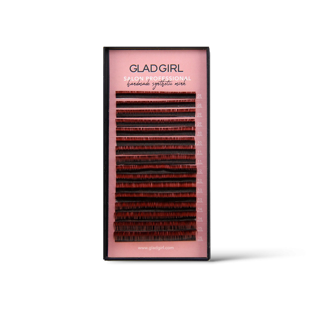 Salon Professional Mixed Length Auburn Lashes - D Curl, .07 x 8 through 15mm