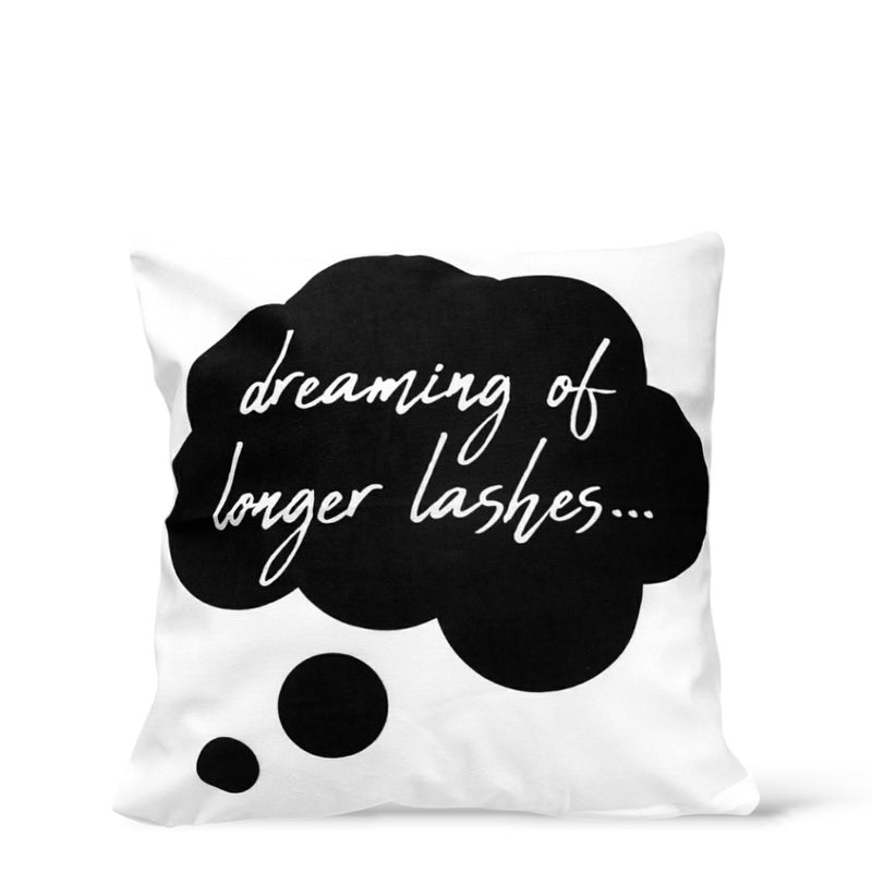 Throw Pillow Cover - Dreaming of Longer Lashes 18" x 18" – pillow with lash slogan