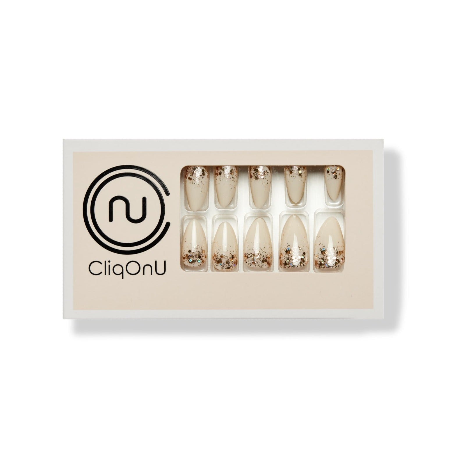 CliqOnU Press On Mani Set - Let's Celebrate - Long Almond