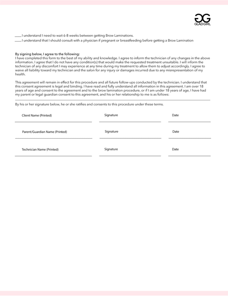 Downloadable Brow Lamination Consent Form