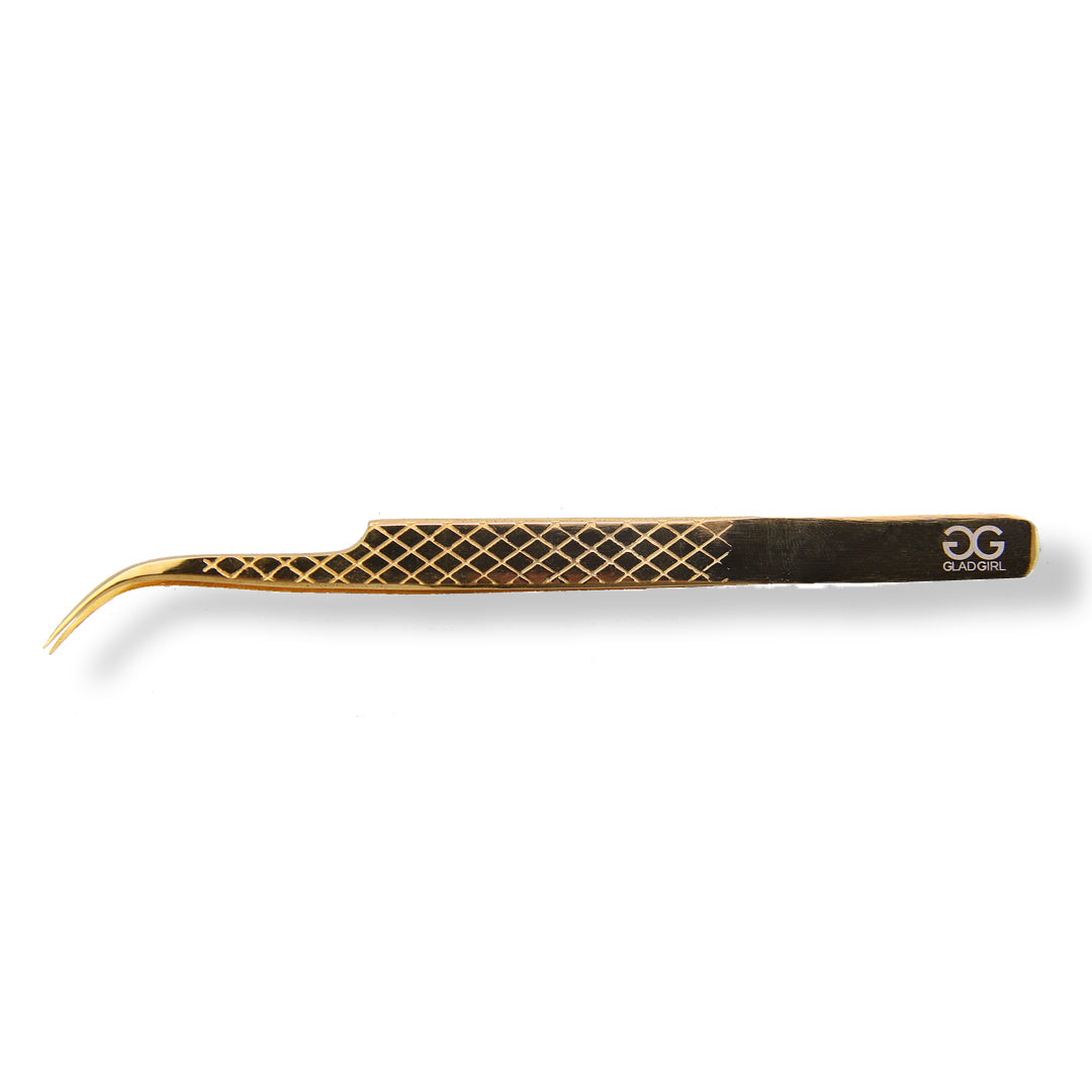 GladGirl Titanium Gold Diamond Grip Tweezers - 5.50” Curved | 0.71 oz