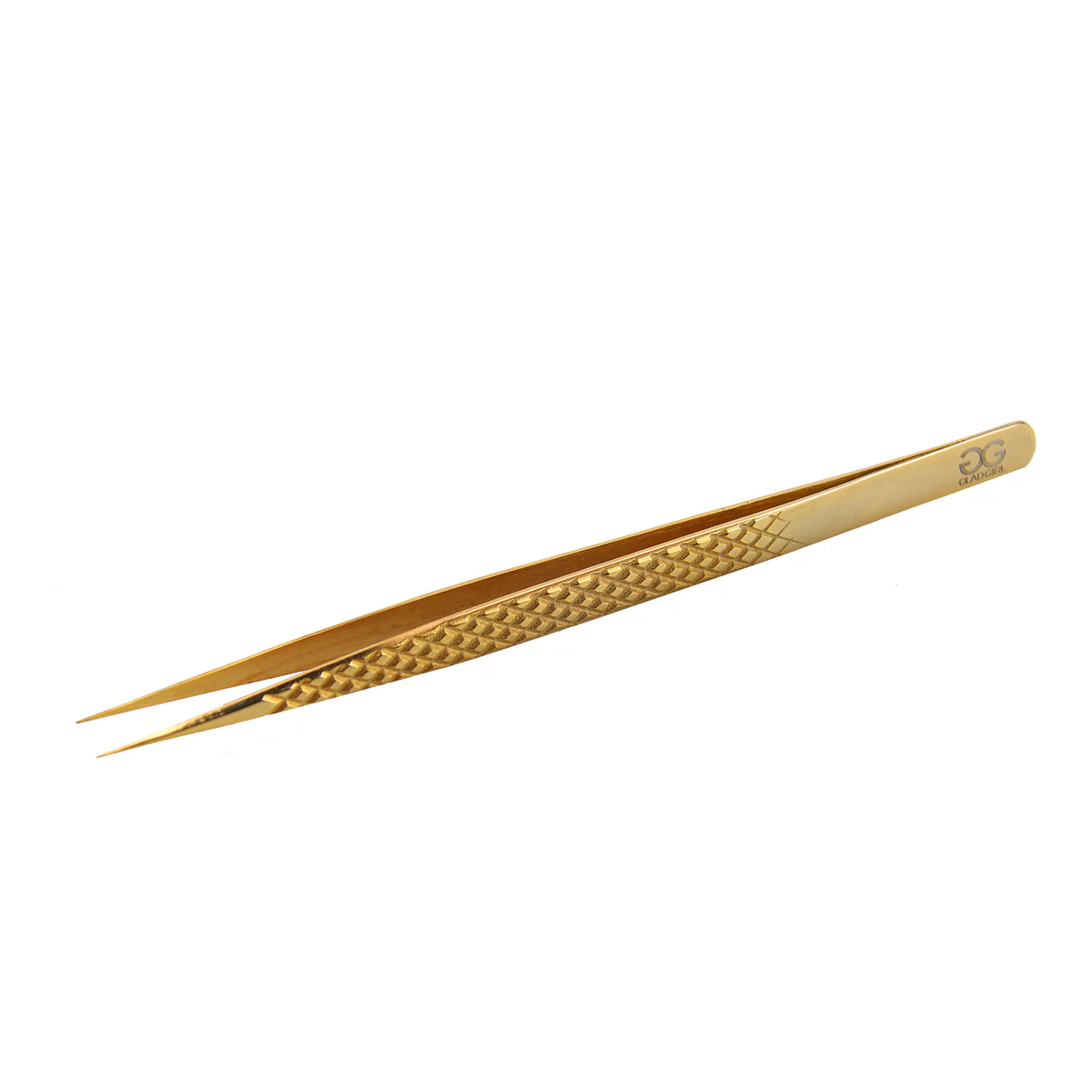 GladGirl Titanium Gold Diamond Grip Tweezers - 5.50&quot; Precision | 0.57 oz front view