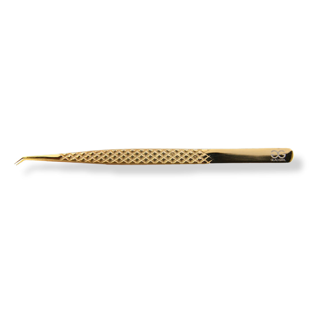 GladGirl Titanium Gold Diamond Grip Tweezers - 5.50&quot; 45 Degree Tip | 0.56 oz