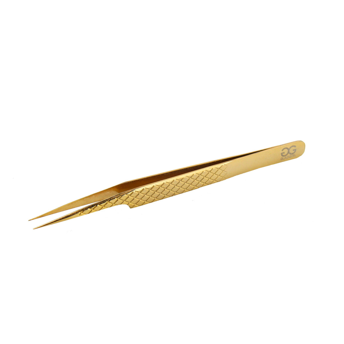 GladGirl Titanium Gold Diamond Grip Tweezers - 5.50” Angular | 0.65 oz front view