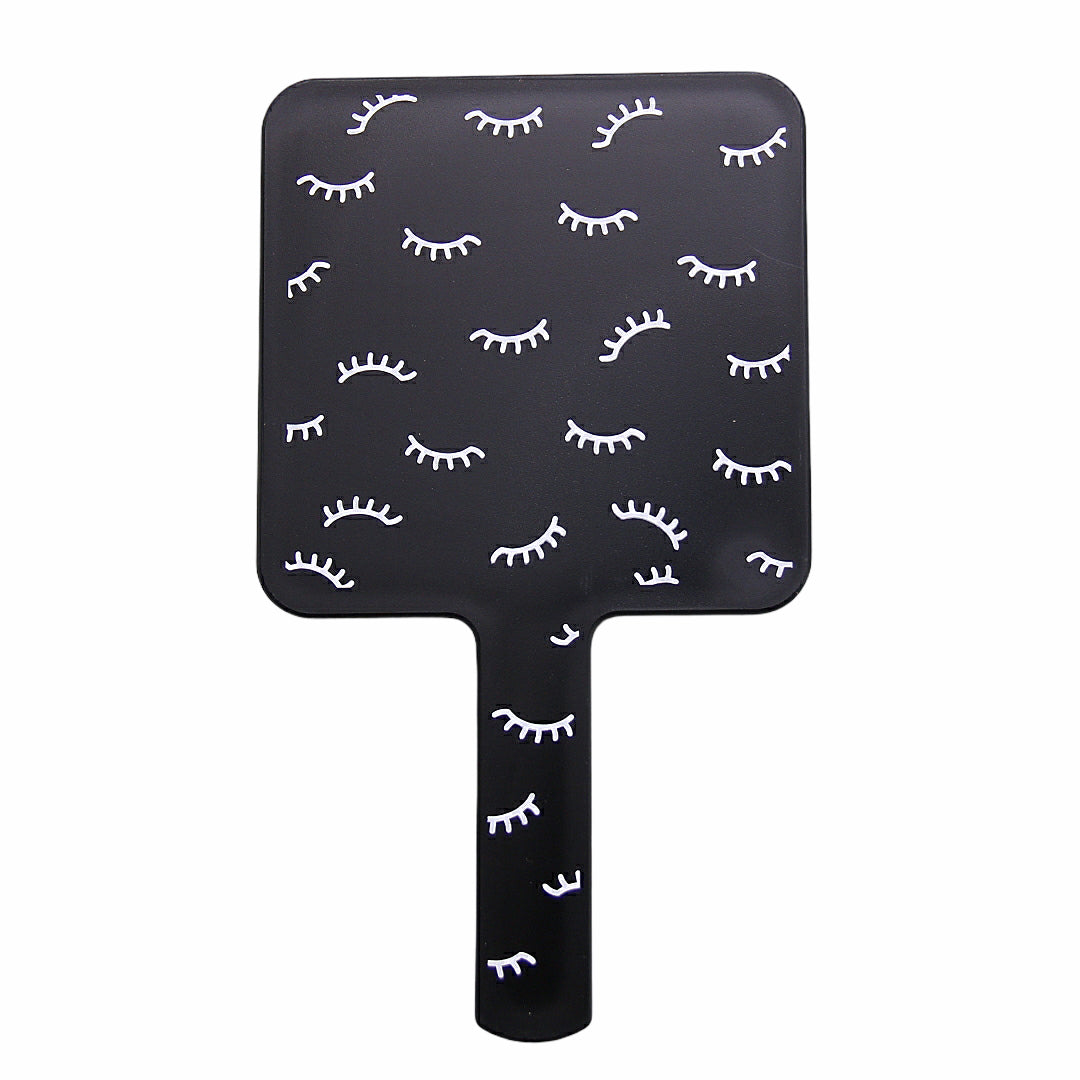 Mini Handheld Lash Mirror with eyelash pattern - black