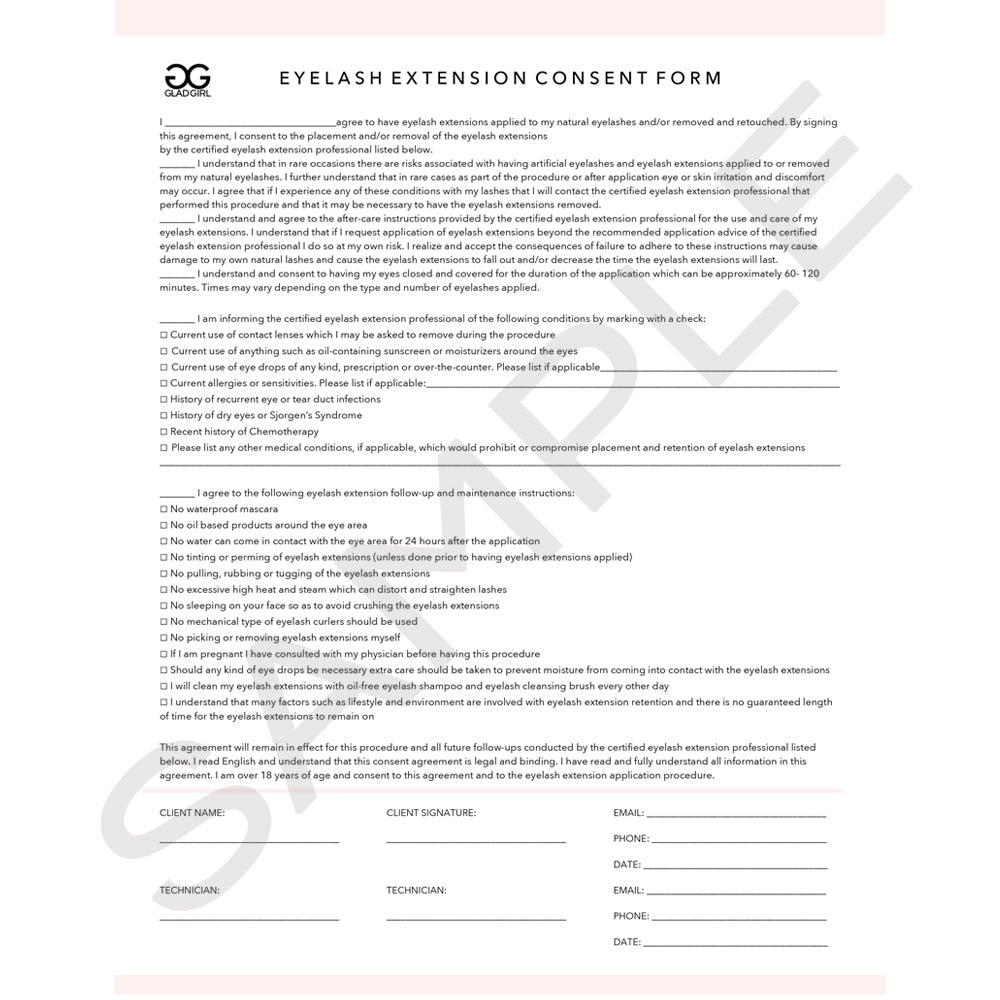 Eyelash Extension Consent Form - 25 per quantity