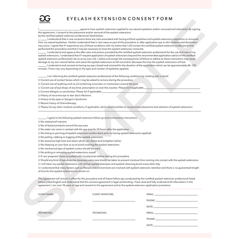 Eyelash Extension Consent Form - 25 per quantity