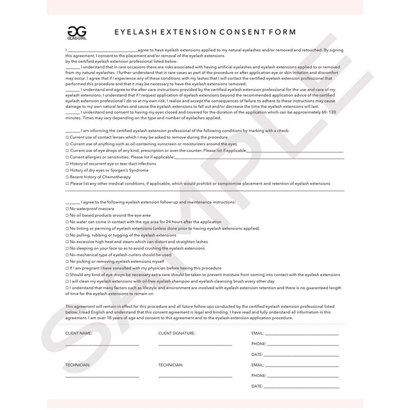 Downloadable Eyelash Extensions Consent Form - by GladGirl