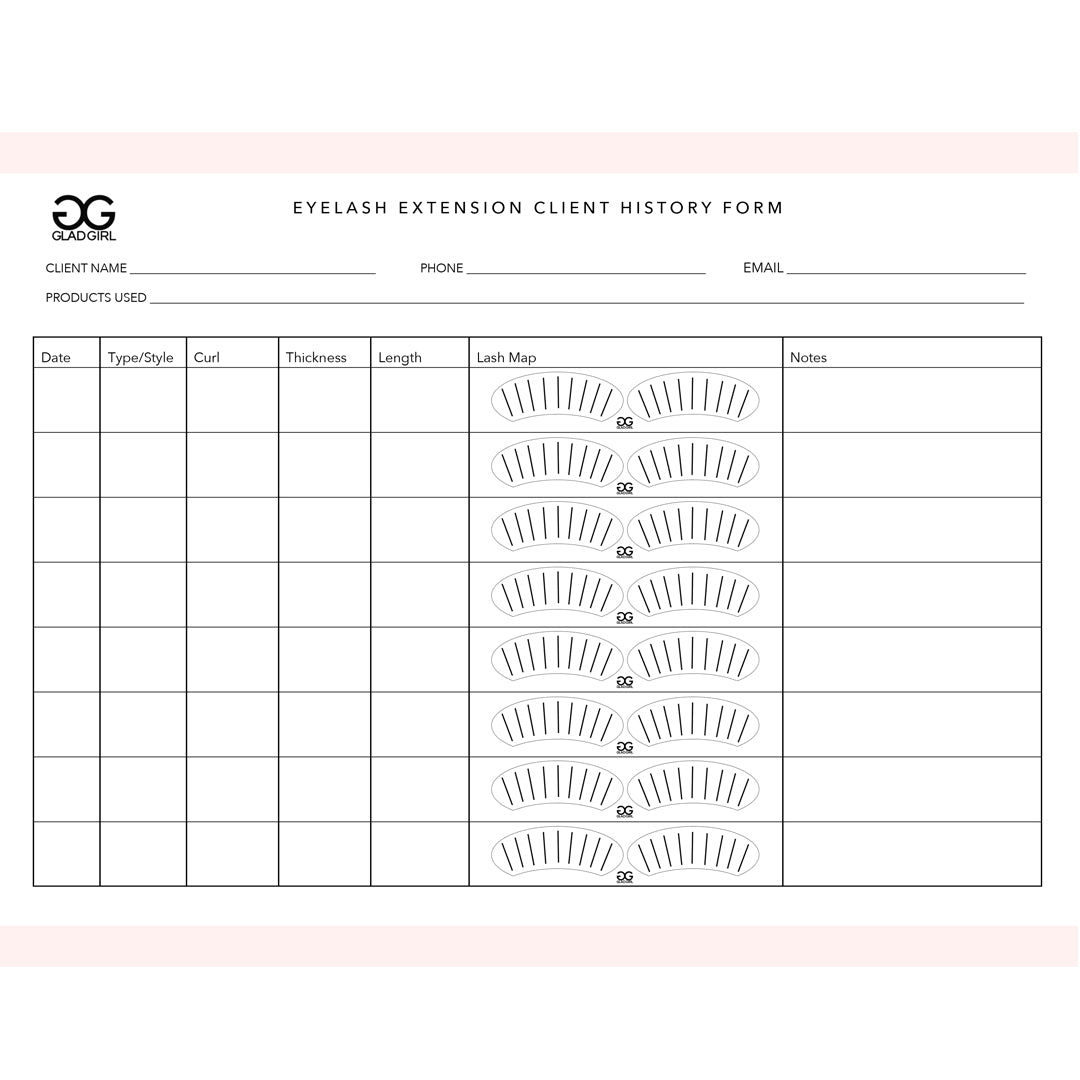 Eyelash Extension Client History Form - 25 Per Quantity