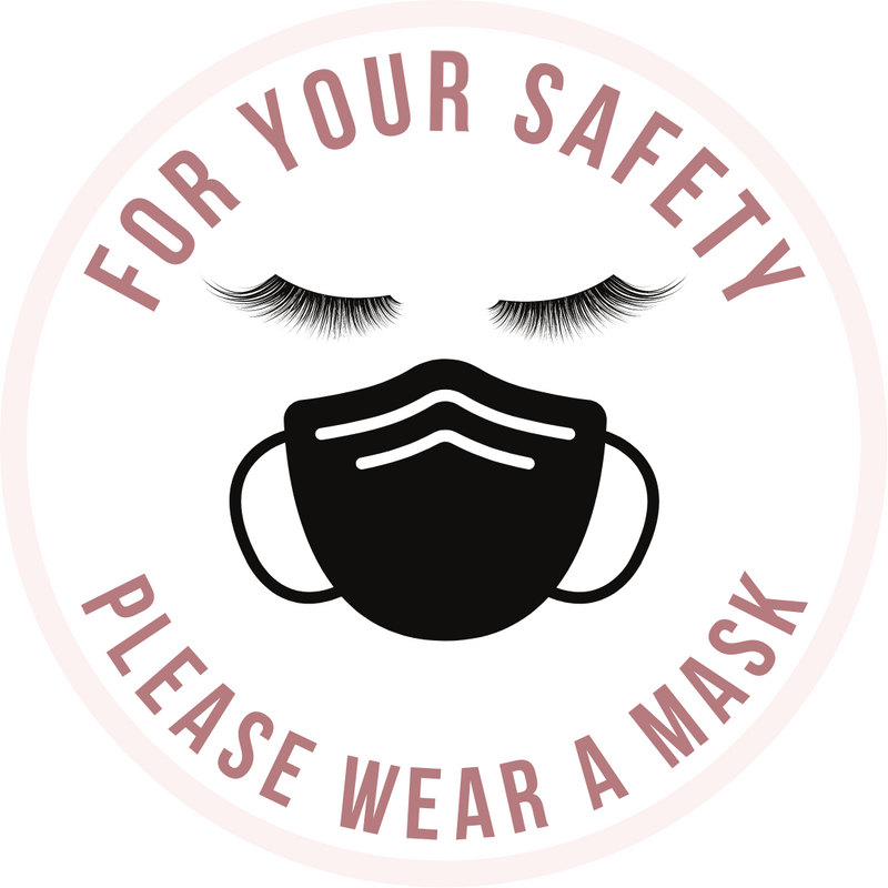 For Your Safety Lash and Mask Display Sticker – round sticker with black mask (Black)
