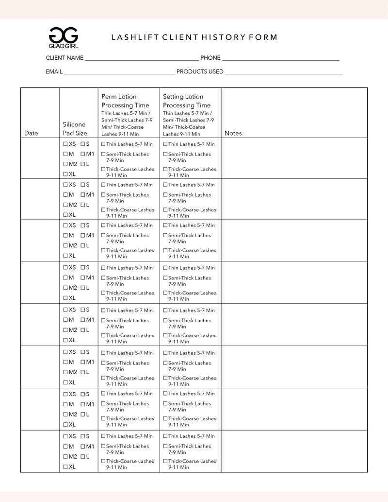 Downloadable Brow Lamination Client History Form