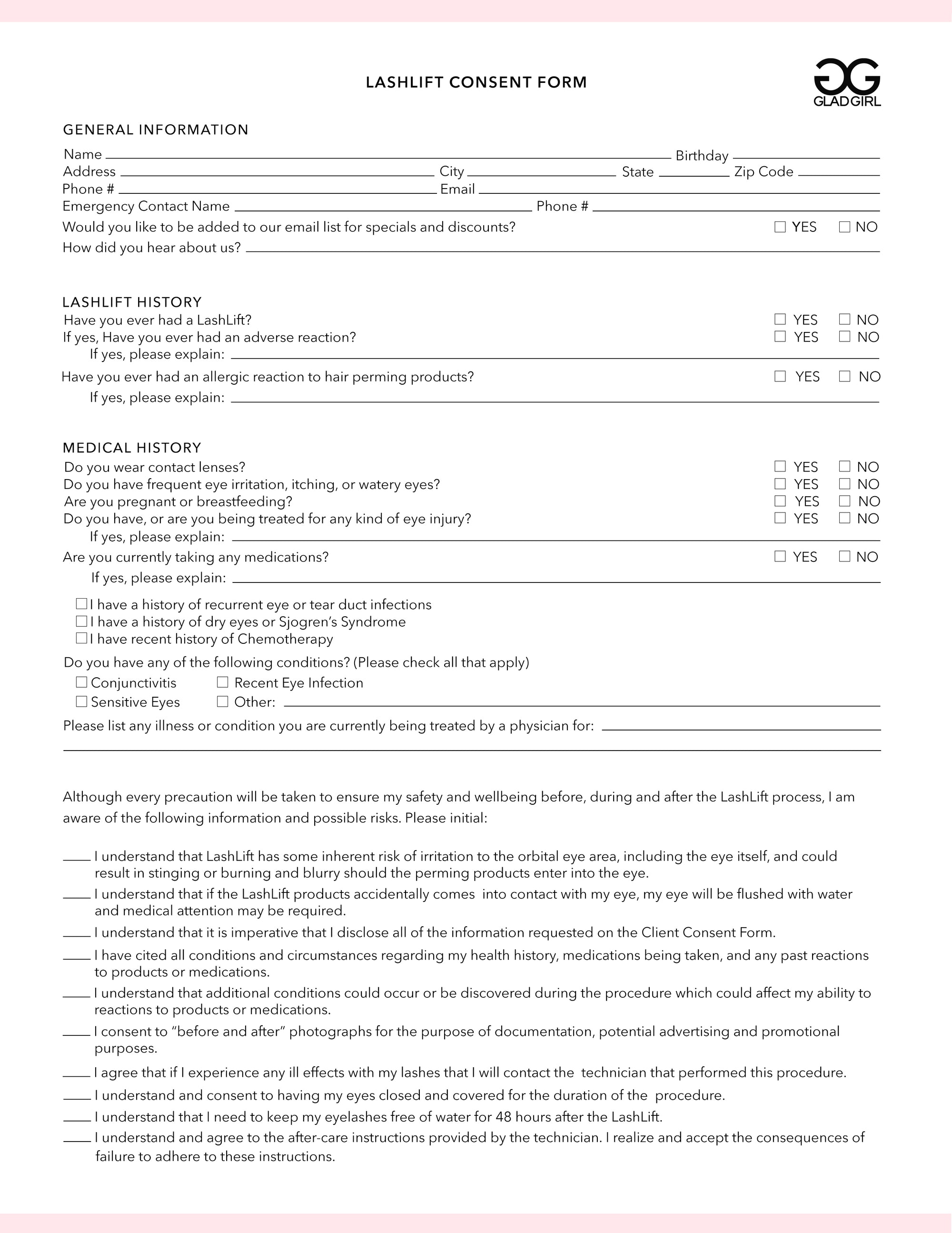 Downloadable LashLift Consent Form