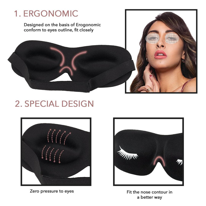 3D Contoured Black Satin Eyelash Extension Sleep Mask - Black