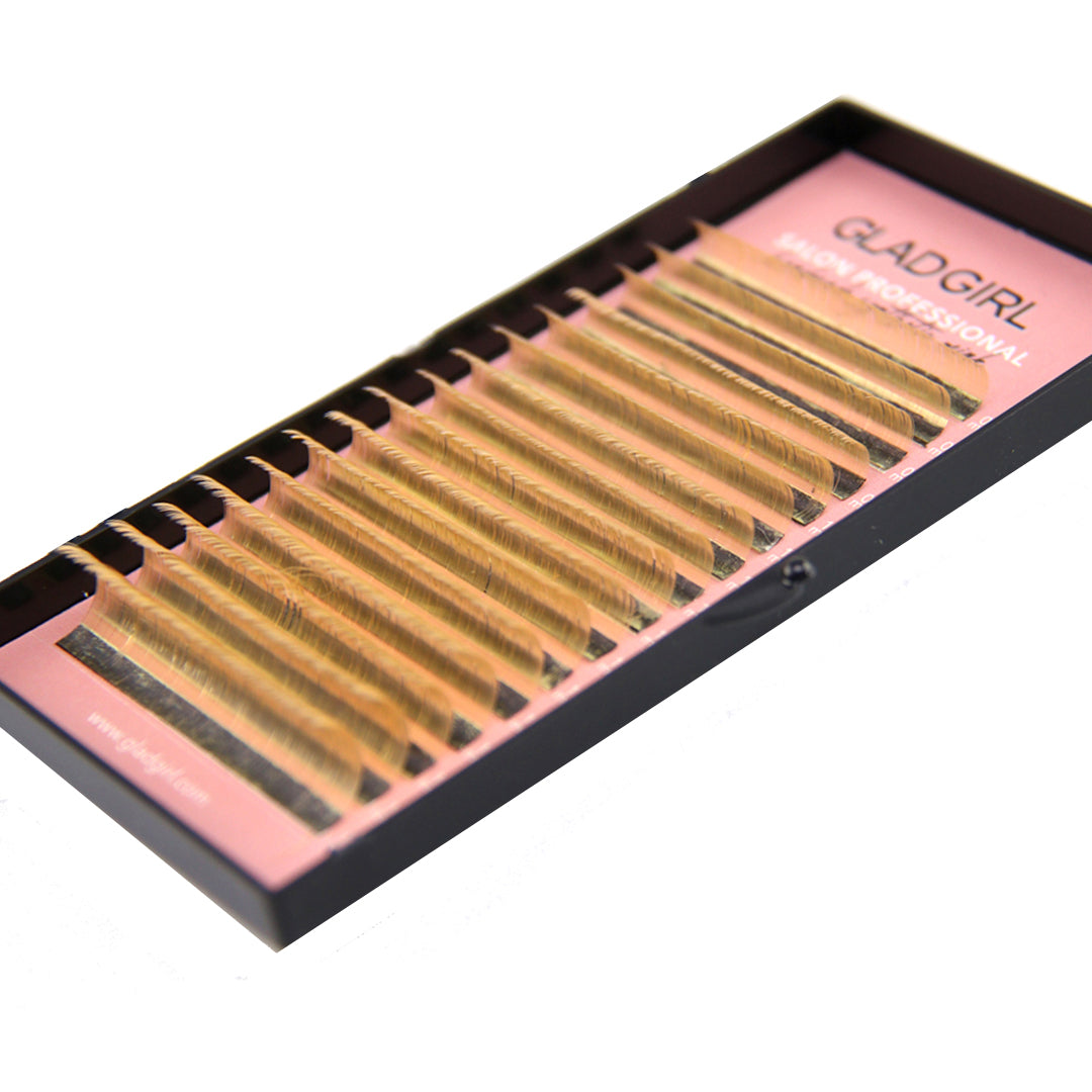 Salon Professional Mixed Length Blonde Lashes - D Curl, .07 x 8 through 15mm - Side View