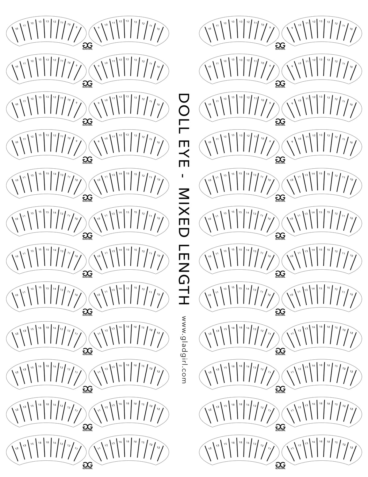 GladGirl Doll Eye Lash Map Sticker - - Mixed Length
