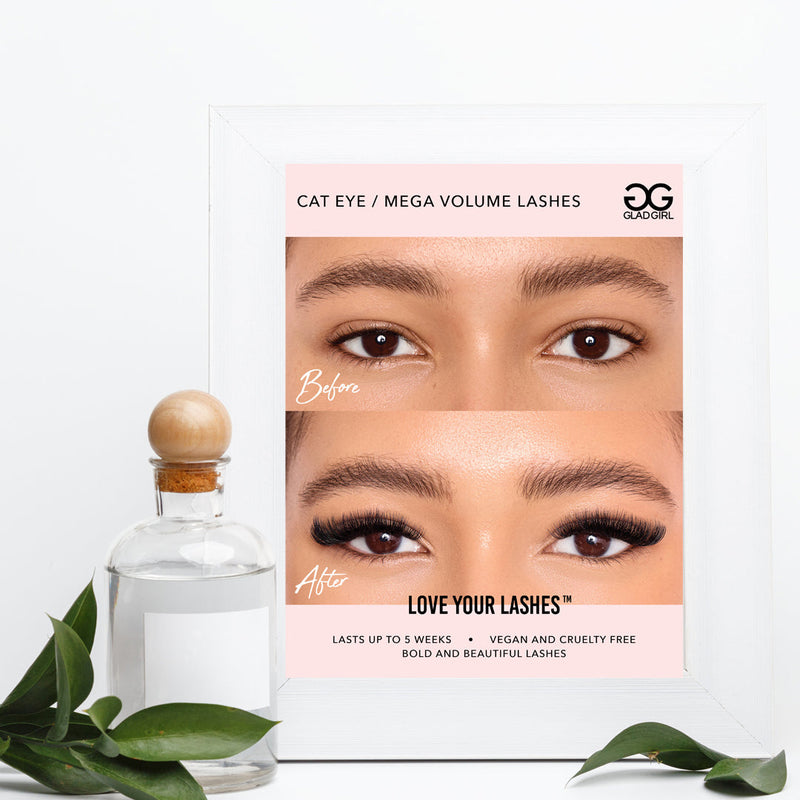 FREE Downloadable Cat Eye Mega Volume Eyelash Extension Before & After Poster