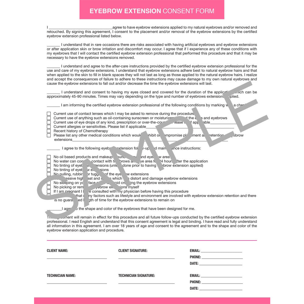 Eyebrow Extension Consent Form - 25 per quantity