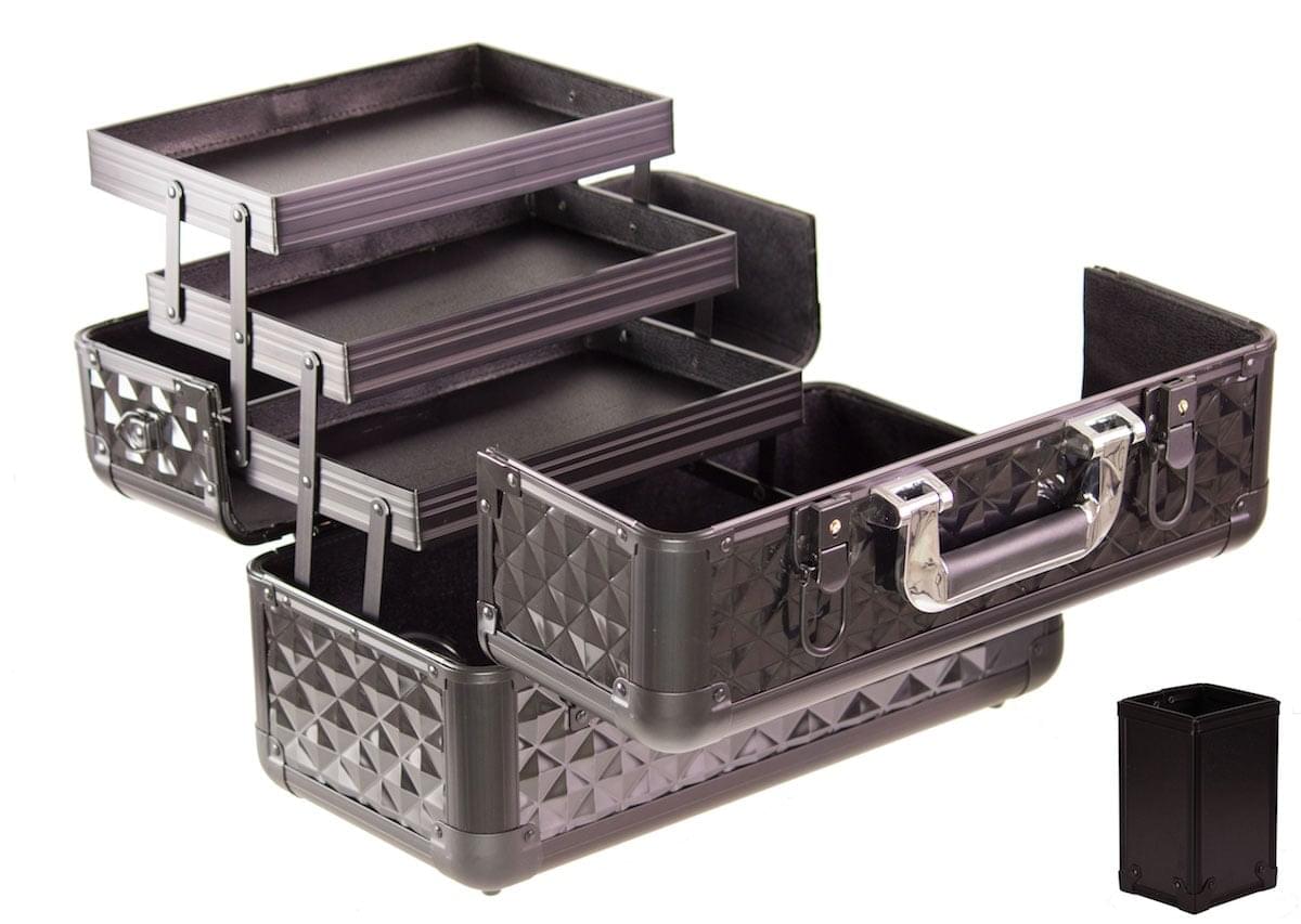 Aluminum Lash and Brow Case with Holder and Shoulder Strap