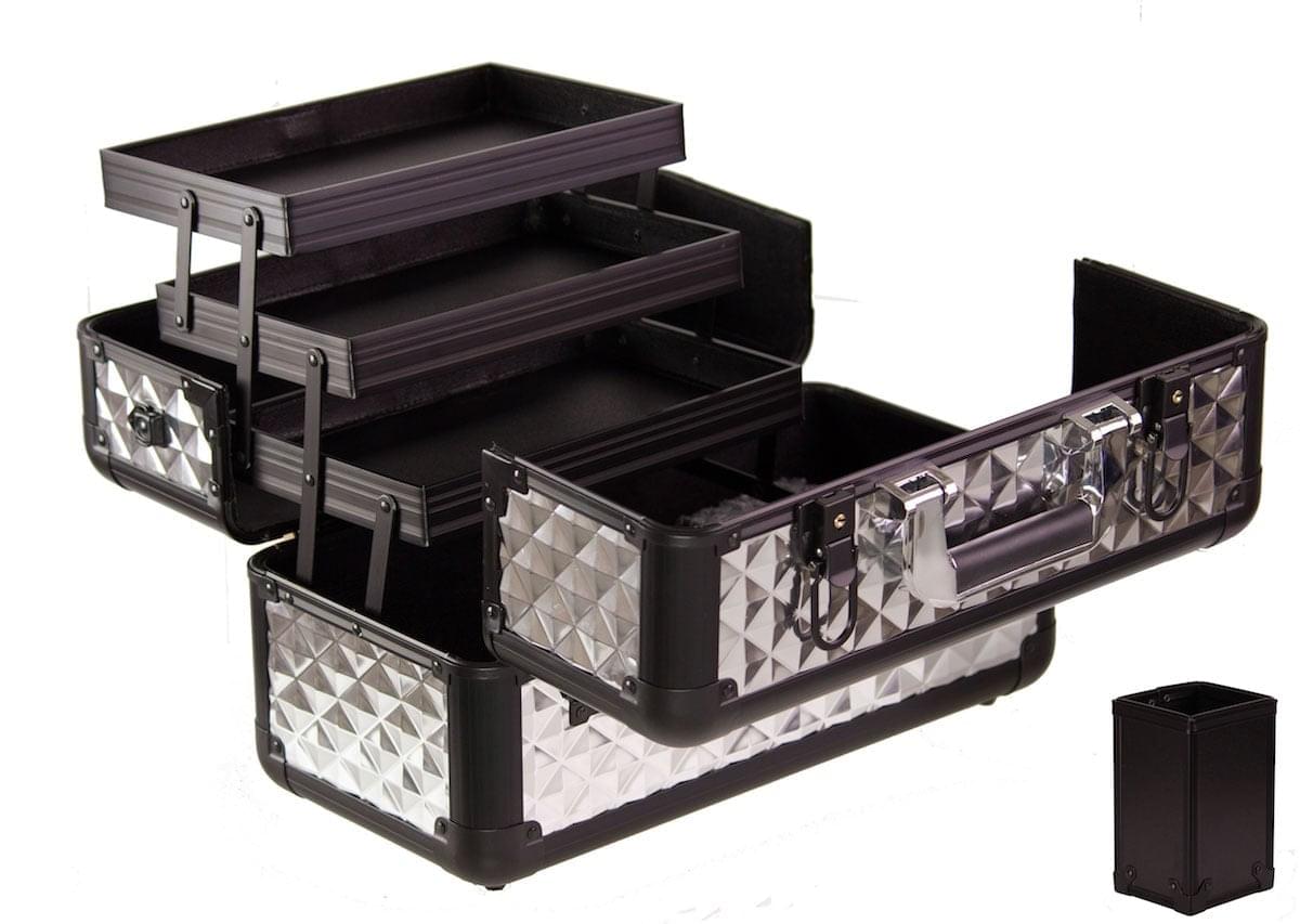 Aluminum Lash and Brow Case with Holder and Shoulder Strap