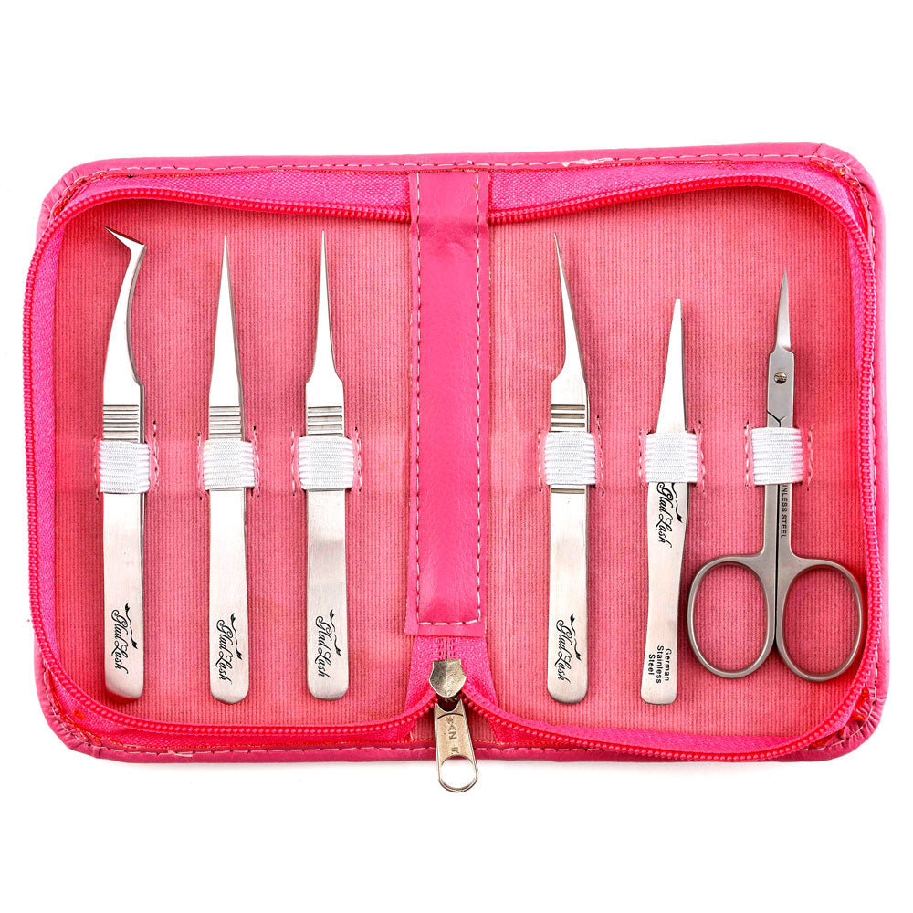 Tweezer kit and case for eyebrow extensions 