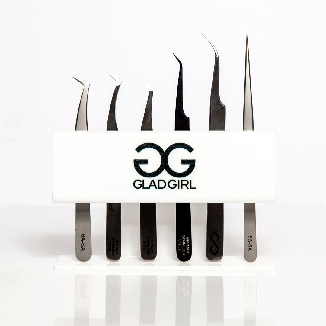 GladGirl Tweezer Stand - with tweezers on display